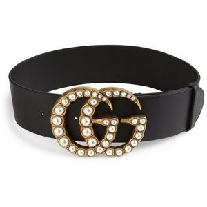 Pearly GG Buckle Wide Leather Belt
